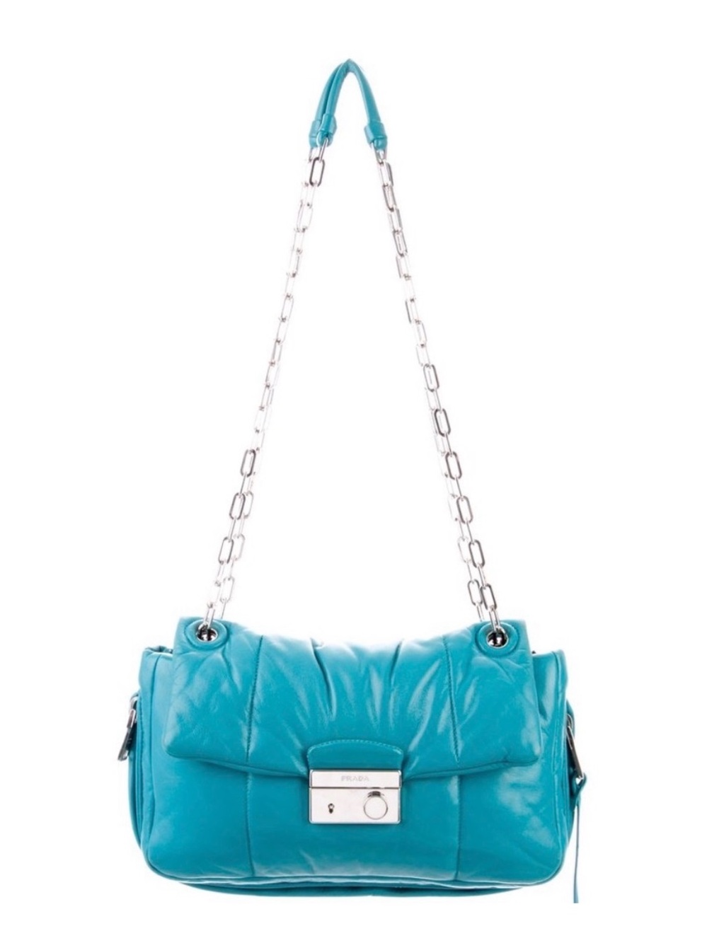 Turquoise Chain-Handle Quilted Shoulder Bag